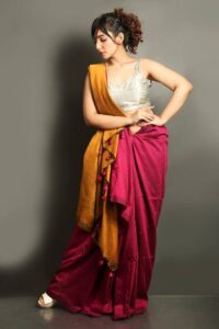 Magenta Cotton Handloom Saree With Mustard Pallu