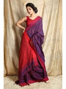 Stylish Cotton Handloom Fish Work Saree With Blouse Piece