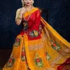 Red & Yellow Handloom Cotton Silk Saree With All Over Work & Unstitched Blouse Piece