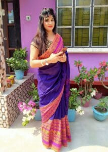 Blue and Pink Begumpuri Handloom Cotton Sarees With Unstitched Blouse Piece