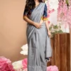 Misha Boutique Bollywood Style Silver Colour Handloom Cotton Silk Saree With Running Blouse Piece