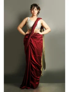 Maroon Handloom Cotton Silk Saree With Pom Pom Pallu & Unstitched Blouse Piece