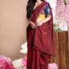 Misha Boutique Bollywood Style Maroon Colour Handloom Silk Cotton Saree With Running Blouse Piece