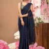 Misha Boutique Bollywood Style Nevy Blue Colour Handloom Cotton Silk Sequence Saree With Running Blouse Piece