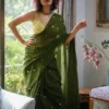 Misha Boutique Bollywood Green Colour Handloom Cotton Saree With Sequence Work and Blouse Piece