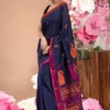 Premium Quality Blue & Pink Colour Handloom Pure Cotton Sarees With All Over Hand Waving & Unstitched Blouse Piece