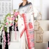 Premium Quality White & Red Colour Handloom Pure Cotton Sarees With All Over Hand Waving & Unstitched Blouse Piece