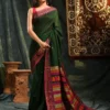 Premium Quality Green Colour Handloom Pure Cotton Sarees With Handmade Design & Unstitched Blouse Piece