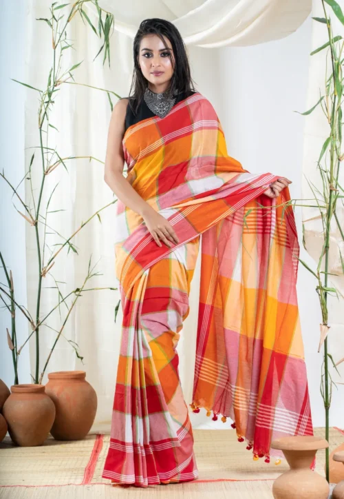 offwhite multicolor cotton checkerd saree 60e4184086d99 1625561152