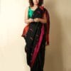 Premium Quality Black Cotton Saree With Temple Motif