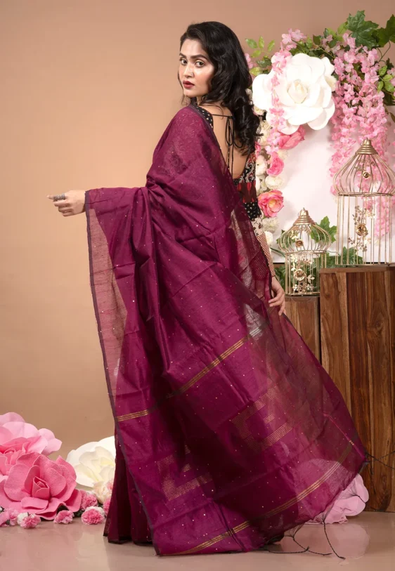 magenta blended cotton saree with sequin work 6019758d1ac8b 1612281229