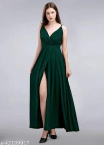 Deep Green Women's Crepe Stylish Gown