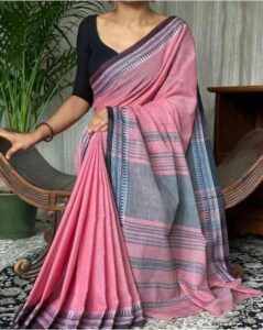 Premium Quality Baby Pink Pure Cotton Saree With Beautiful Design