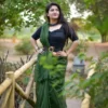 Premium Quality Stylish Green Plain Cotton Saree(Model Blouse not included)