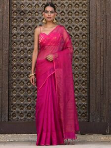 Premium Quality Pink Muslin Jamdani Saree With Beautiful Work