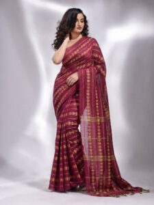 Premium Quality Pink And White Cotton Saree