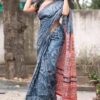 Premium Blue Mulmul Cotton Saree