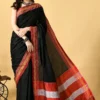 Black Patti Pallu Cotton Silk Red Border Saree