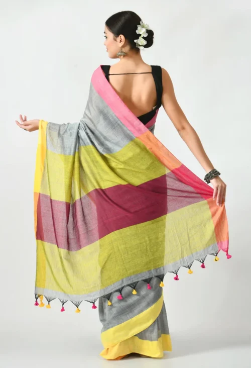 grey bengal mal cotton with contrast pallu and border saree