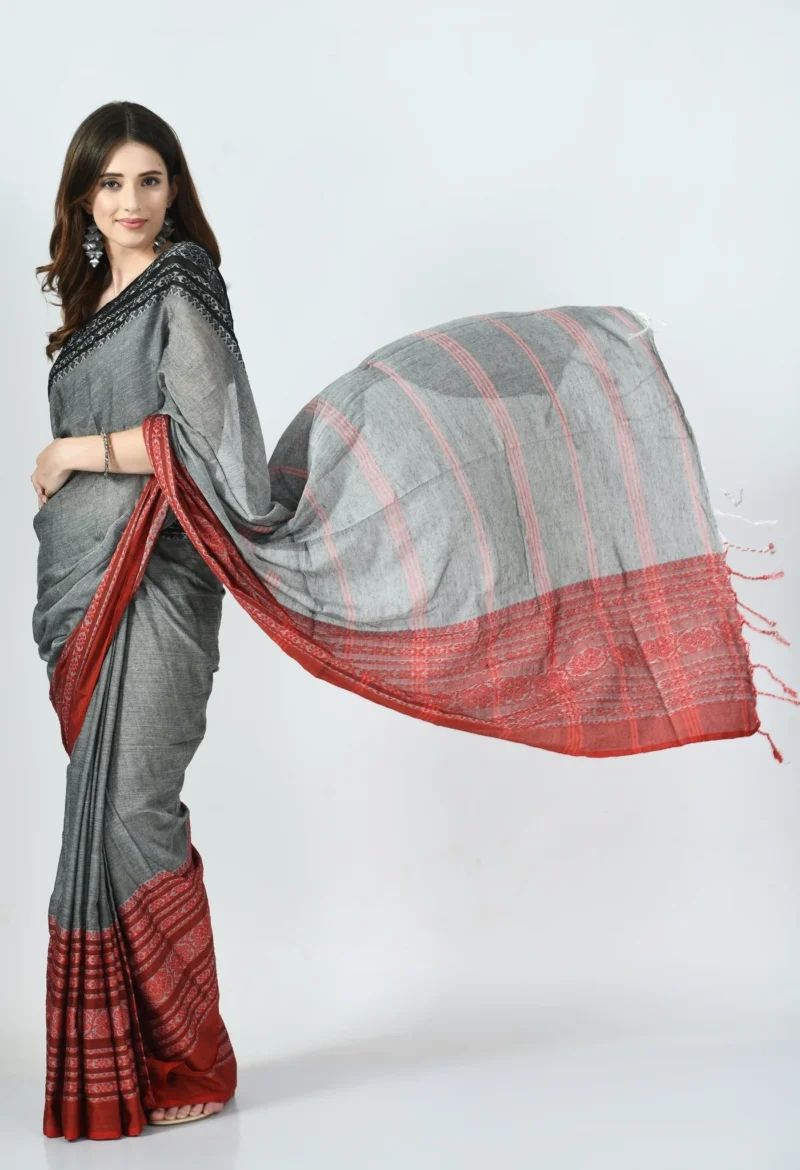 grey ganga jamuna border begumpuri khadi cotton saree 113133