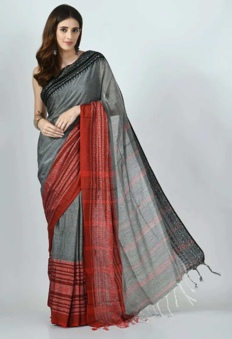 grey ganga jamuna border begumpuri khadi cotton saree 805537