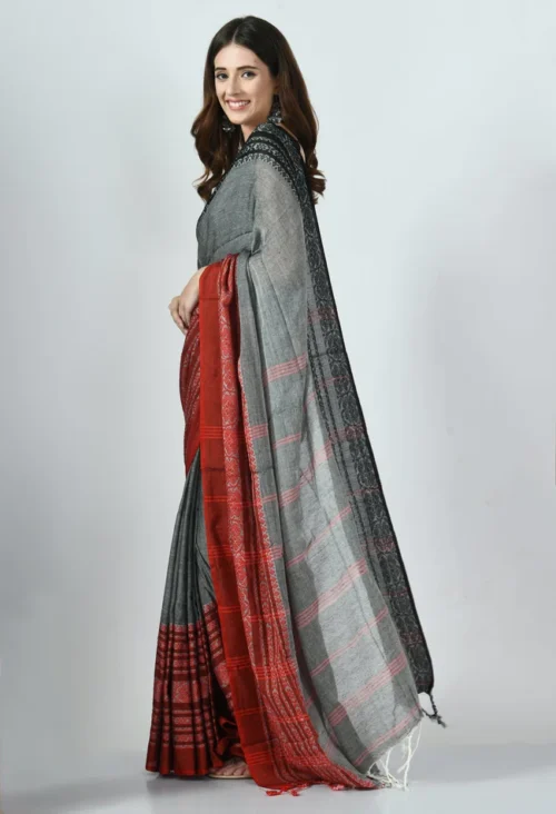 grey ganga jamuna border begumpuri khadi cotton saree