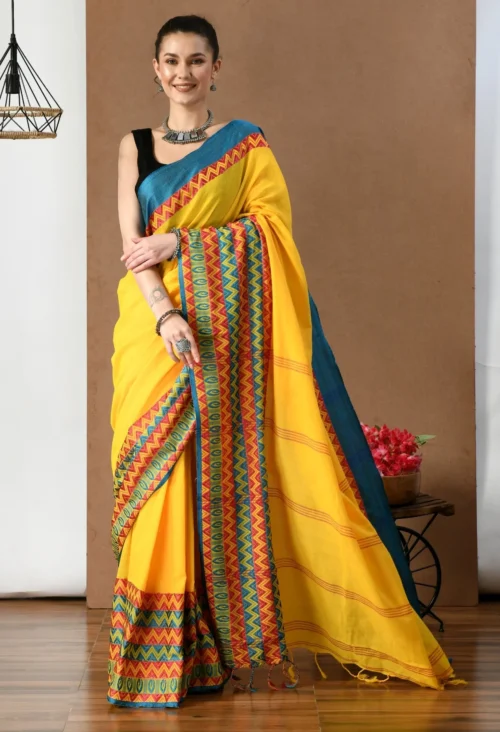 swapna creation yellow with multicolot border begumpuri khadi cotton saree 186527 1800x1800