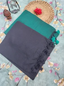 Premium Quality Black & Greenish Blue Handloom Saree With Unstitched Blouse Pack of 2