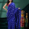 Premium Quality Handloom Cotton Blue Saree With Floral Design