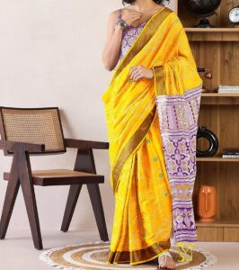 Premium Yellow Cotton Printed Ready To Wear one Minute Saree