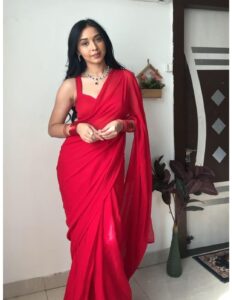 Premium Red Plain Georgette Ready To Wear one Minute Saree