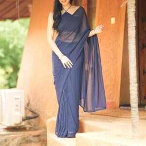 Premium Nevy Blue Georgette Ready To Wear one Minute Saree