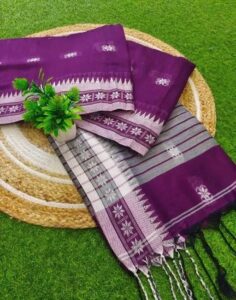 Premium Quality Traditional  Purple Color Begumpuri Handloom Cotton Sarees With Unstitched Blouse Piece